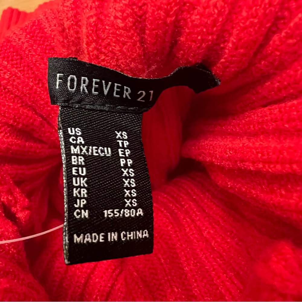 Forever 21 Red Ribbed Turtleneck Long Sleeve Bodycon Mini Sweater Dress XS NEW - Picture 4 of 7